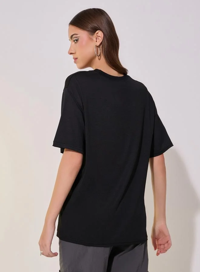 Take Two Embroidered Round Neck Regular Fit T-Shirt
