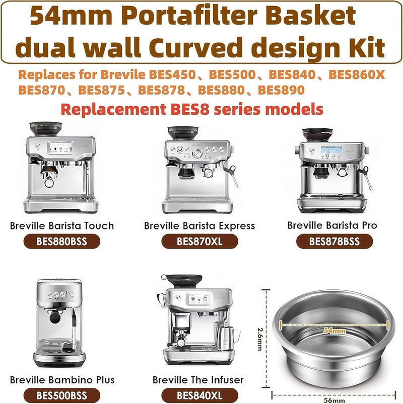 سلة فلتر قهوة مزدوجة الجدران لكوبين، 54 مم سلة فلتر مضغوطة متوافقة مع Breville Barista Series/Bambino Plus/Infuser/BES860XL 8 Series Touch وImpress آلات الإسبريسو - Image 4