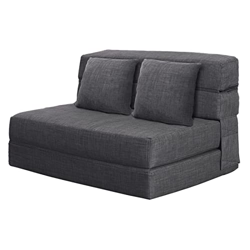 ANONER 60 Fold Sofa Bed Couch Memory Foam with 2 Pillows Futon Sleeper Chair Guest Bed and Fold Out Couch Washable Cover Queen Size Dark Gray