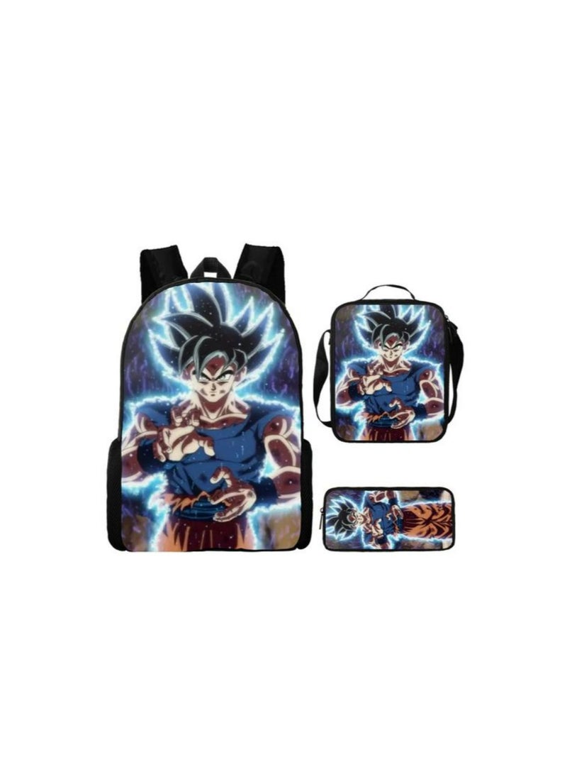 Printed backpack polyester schoolbag large-capacity cross-body bag student-Q01-: Dragon Ball World (universal standard three-piece set) - Image 1