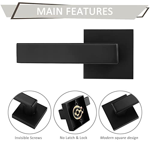 Probrico [Pack of 5 Door Lever Dummy Lever Door Handle for Closets French Doors,Square Dummy Door Lever,Non-Turning Single Side Pull with Black Finish,Easy Installation Pull Only Lever Set - Image 3