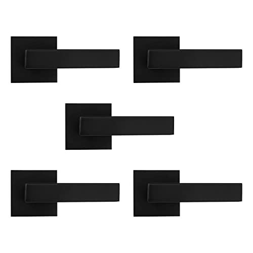 Probrico [Pack of 5 Door Lever Dummy Lever Door Handle for Closets French Doors,Square Dummy Door Lever,Non-Turning Single Side Pull with Black Finish,Easy Installation Pull Only Lever Set - Image 1