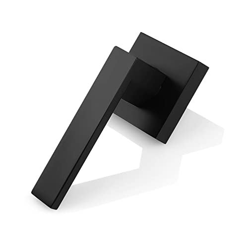 Probrico [Pack of 5 Door Lever Dummy Lever Door Handle for Closets French Doors,Square Dummy Door Lever,Non-Turning Single Side Pull with Black Finish,Easy Installation Pull Only Lever Set - Image 2