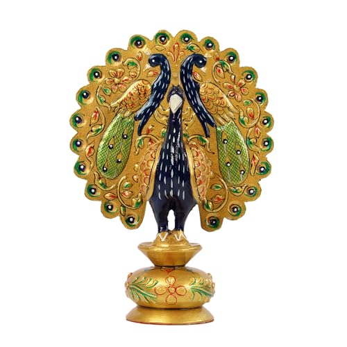 SANDECO 3" Golden Amboz Resin Dancing Peacock Showpiece Figurine for Home Office Decor Gifts House Warming Statue Idols - Multicolor - Image 2