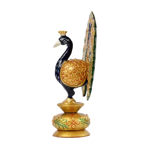 SANDECO 3" Golden Amboz Resin Dancing Peacock Showpiece Figurine for Home Office Decor Gifts House Warming Statue Idols - Multicolor - Image 4