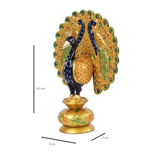 SANDECO 3" Golden Amboz Resin Dancing Peacock Showpiece Figurine for Home Office Decor Gifts House Warming Statue Idols - Multicolor - Image 5