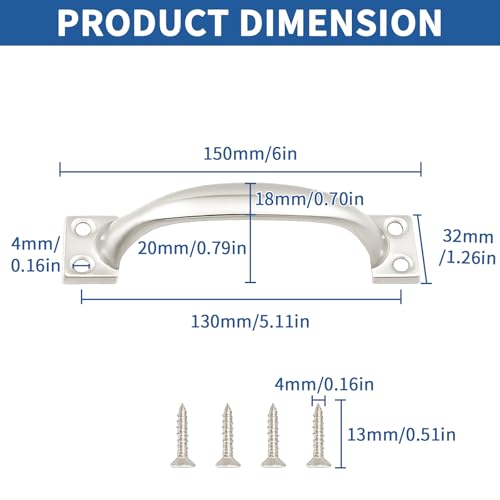 TamBee 6 Inch Gate Handle Outdoor 304 Stainless Steel Door Pull Handle Rustproof Barn Door Handles for Fences Garage Yard Kitchen Bathroom 4 Pack - Image 3
