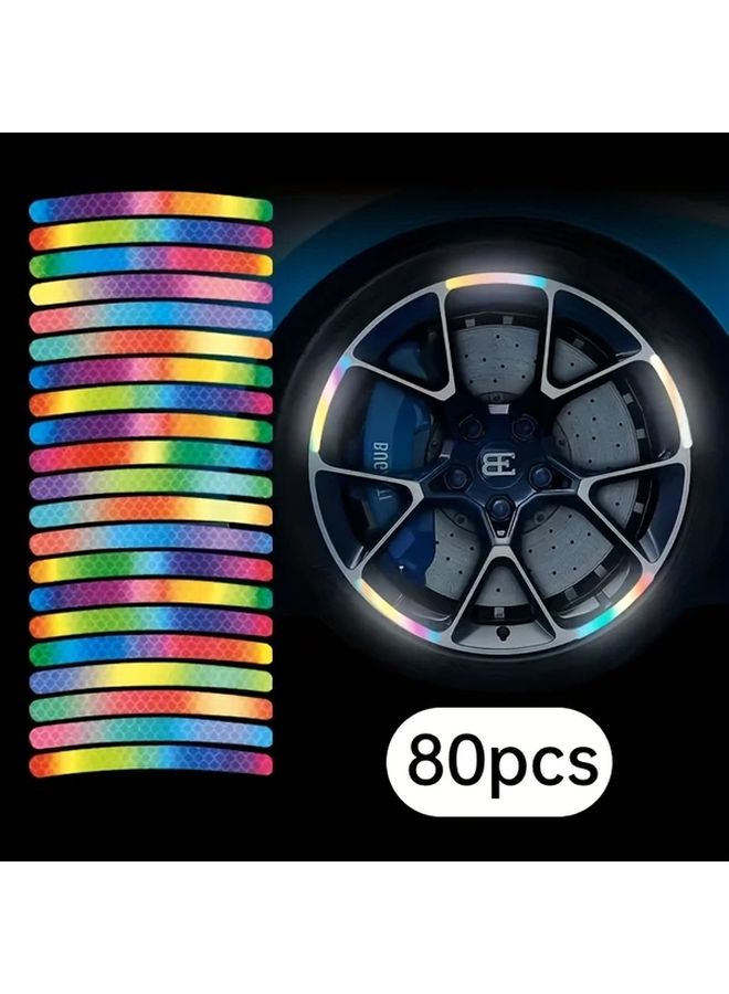 10 80pcs Rainbow Motorcycle Wheel Rim Reflectors High Visibility Reflective Stickers Waterproof Durable Decals For Night Riding Safety - Image 1