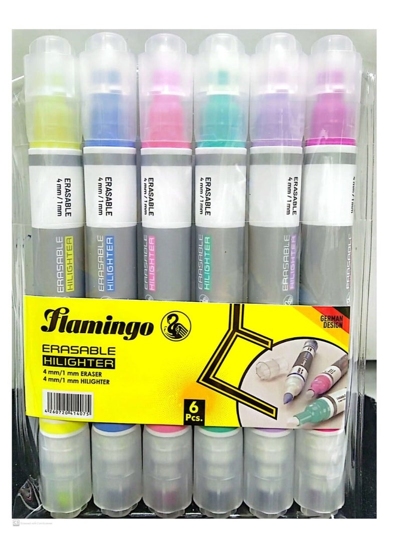 Flamingo Twin Sided Erasable Hilighter Pack Of 6 - Image 1