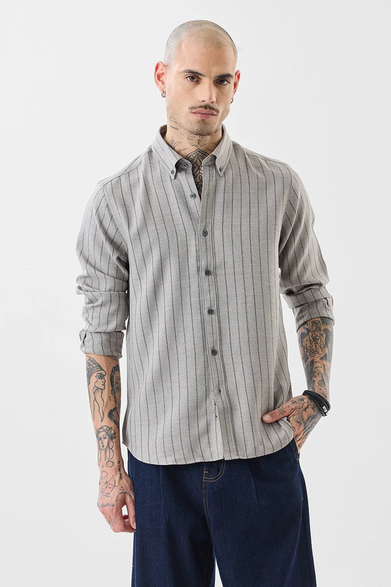 SNITCH Light Grey Stripes Slim Fit Shirt