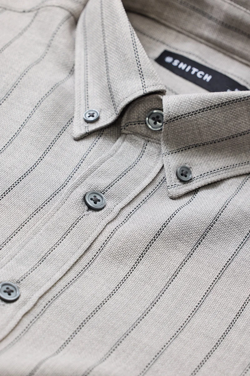 SNITCH Light Grey Stripes Slim Fit Shirt