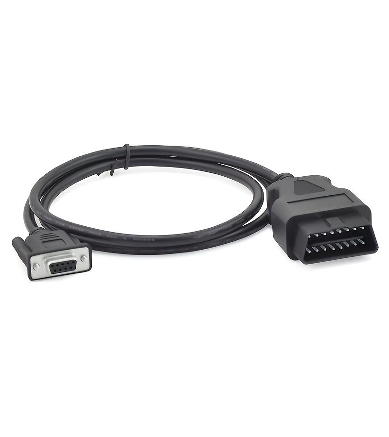 1pc OBD2 Cable 16 Pin to DB9 Female Serial Port RS232 Adapter Connector Black For Vehicles - Image 1