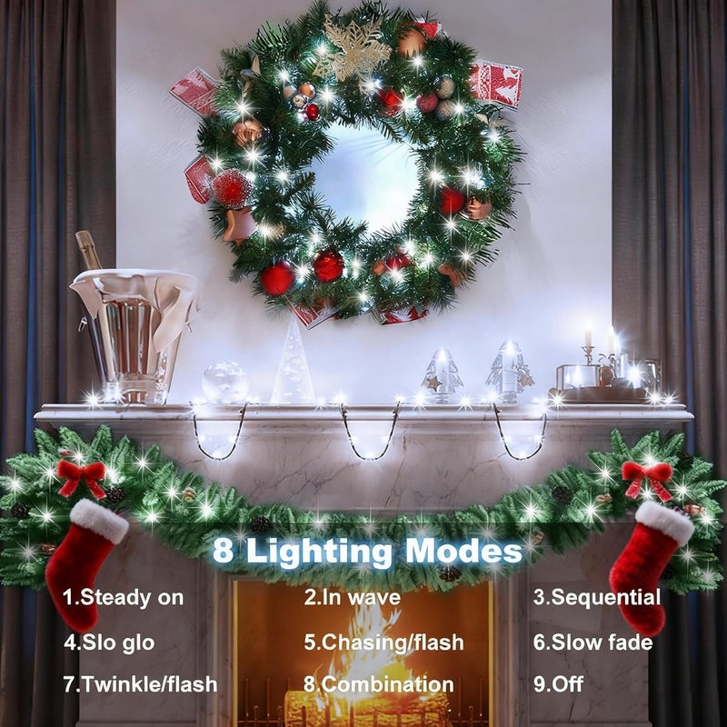 DealBeta 4 Pack Battery Operated Christmas Tree Lights,16.5 Ft String Lights with Auto Timer 8 Modes, 50 LED Wreath String Lights for Indoor Outdoor Xmas Tree Party Decor (Cool White) - Image 4