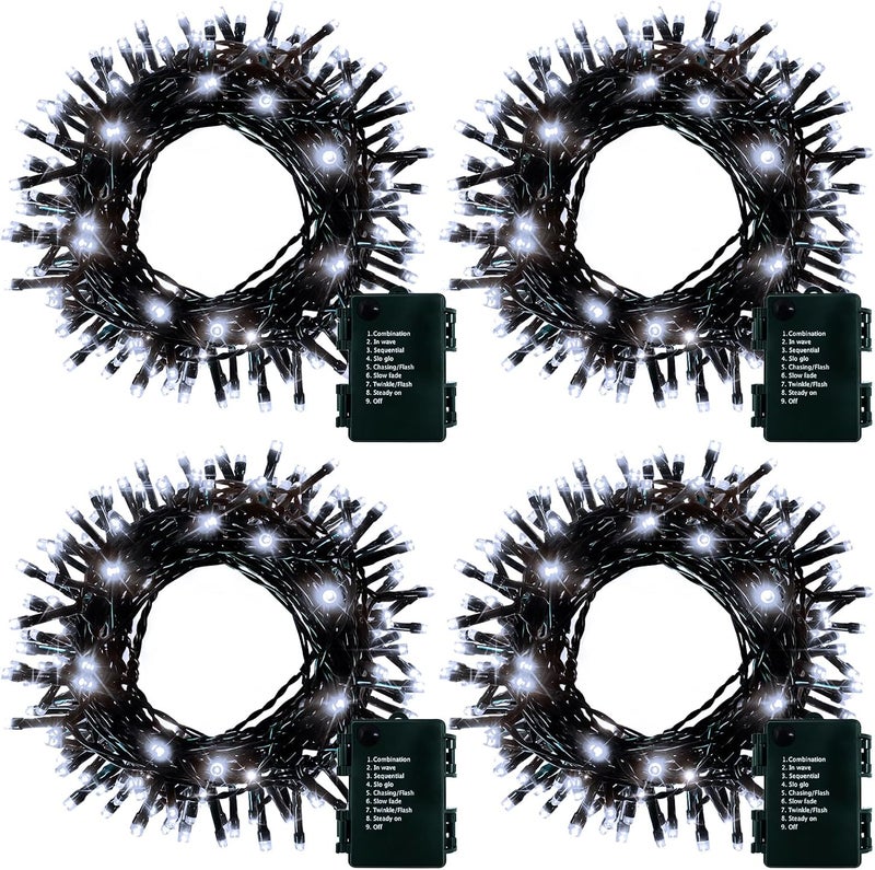 DealBeta 4 Pack Battery Operated Christmas Tree Lights,16.5 Ft String Lights with Auto Timer 8 Modes, 50 LED Wreath String Lights for Indoor Outdoor Xmas Tree Party Decor (Cool White) - Image 1