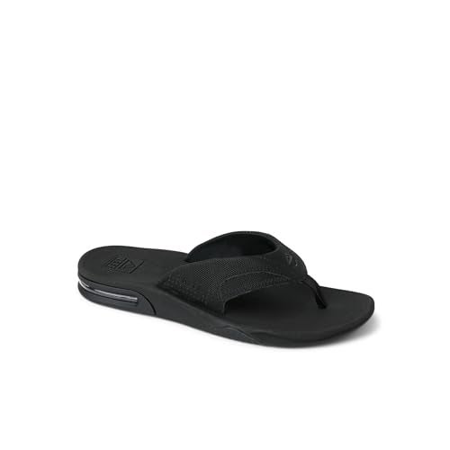 REEF Fanning Mens Bottle Opener Flip Flop, Arch Support, Durable Outsole, Water Friendly, All Black, 13 - Image 3