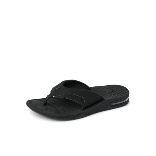 REEF Fanning Mens Bottle Opener Flip Flop, Arch Support, Durable Outsole, Water Friendly, All Black, 13 - Image 1