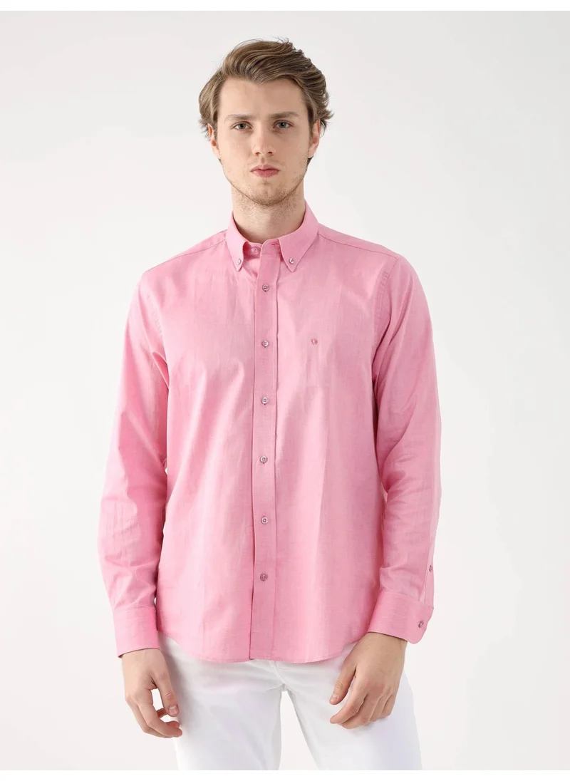Dufy Pink Men's Regular Fit Brent Button Collar Long Sleeve Shirt