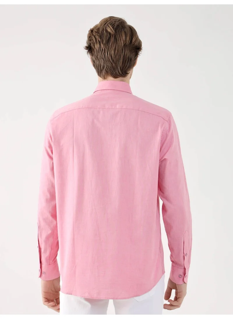 Dufy Pink Men's Regular Fit Brent Button Collar Long Sleeve Shirt