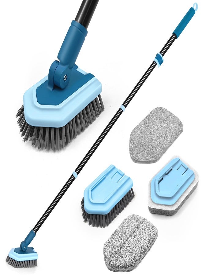JEHONN Tub Tile Shower Scrubber Brush with Telescopic 51 inches Long Handle, 4 Different Cleaning Heads for Bathroom Bathtub Sink Floor Wall Baseboard (Blue) - Image 1