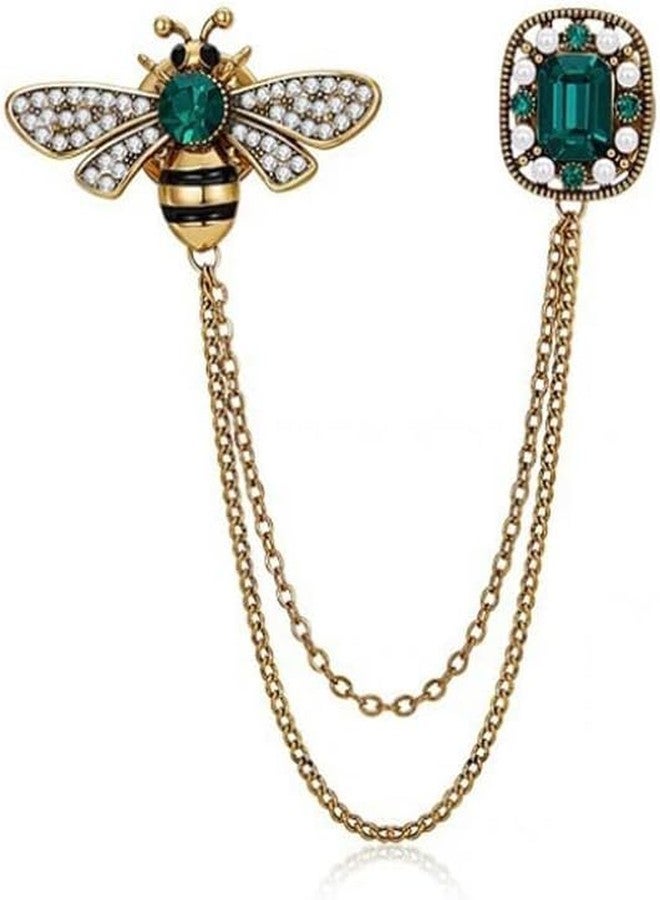 VALUEVIBES Crystal Bee Brooch with Tassel Chain - Vintage-Inspired Honey Bee Lapel Pin for Women & Men, Suit Collar Badge, Insect-Themed Brooch Accessories - Image 1