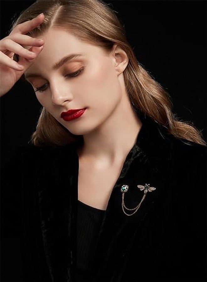 VALUEVIBES Crystal Bee Brooch with Tassel Chain - Vintage-Inspired Honey Bee Lapel Pin for Women & Men, Suit Collar Badge, Insect-Themed Brooch Accessories - Image 4