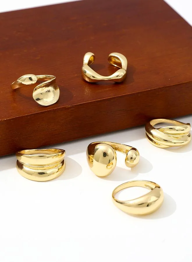 Take Two Gold Take Two Set of 6 - Assorted Chunky Rings for Women | Best Price UAE