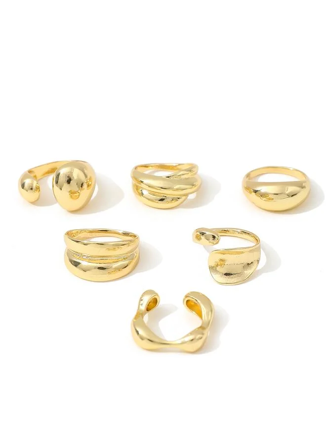 Take Two Gold Take Two Set of 6 - Assorted Chunky Rings for Women | Best Price UAE