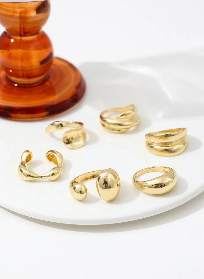 Take Two Gold Take Two Set of 6 - Assorted Chunky Rings for Women | Best Price UAE