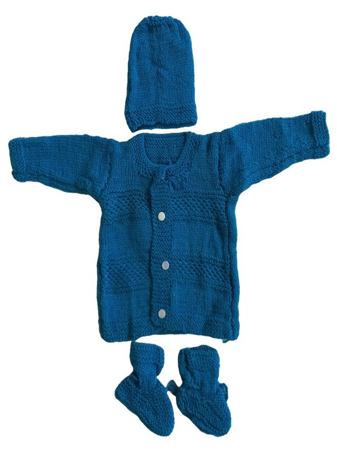 DORCHIS Newborn baby Woolen Sweater cap and shoes set for 0-3 Month, Handmade with crochet, Blue