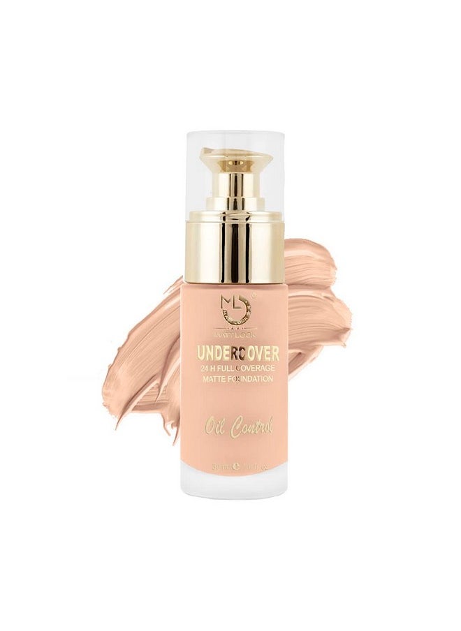 matt look Undercover 24H Full Coverage Matte Foundation | Weight Less Formula| Water Proof | Oil Control | Hides Blemishes And Pores | Gives Smooth Finish On Face | Easily Blendable And Buildable Formula| 30 Ml - Natural  - Image 1