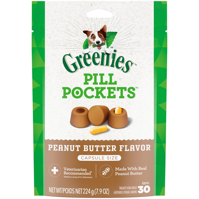 Greenies Pill Pockets for Dogs Large Size, Soft Dog Treats, with Real Peanut Butter, 7.9 oz. Pouch (30 Treats) - Image 1