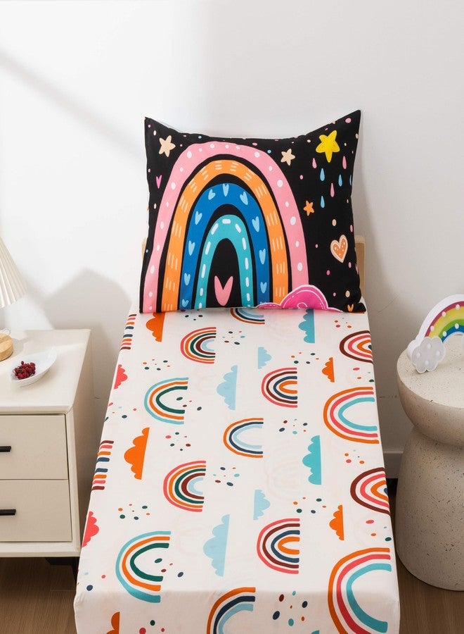 Btargot 4 Pieces Ultra Soft Toddler Bedding Set, Cartoon Love Hearts Flowers and Grass Rainbow Moon Pattern Comforter Sets for Baby Girls Boys, Black - Image 3