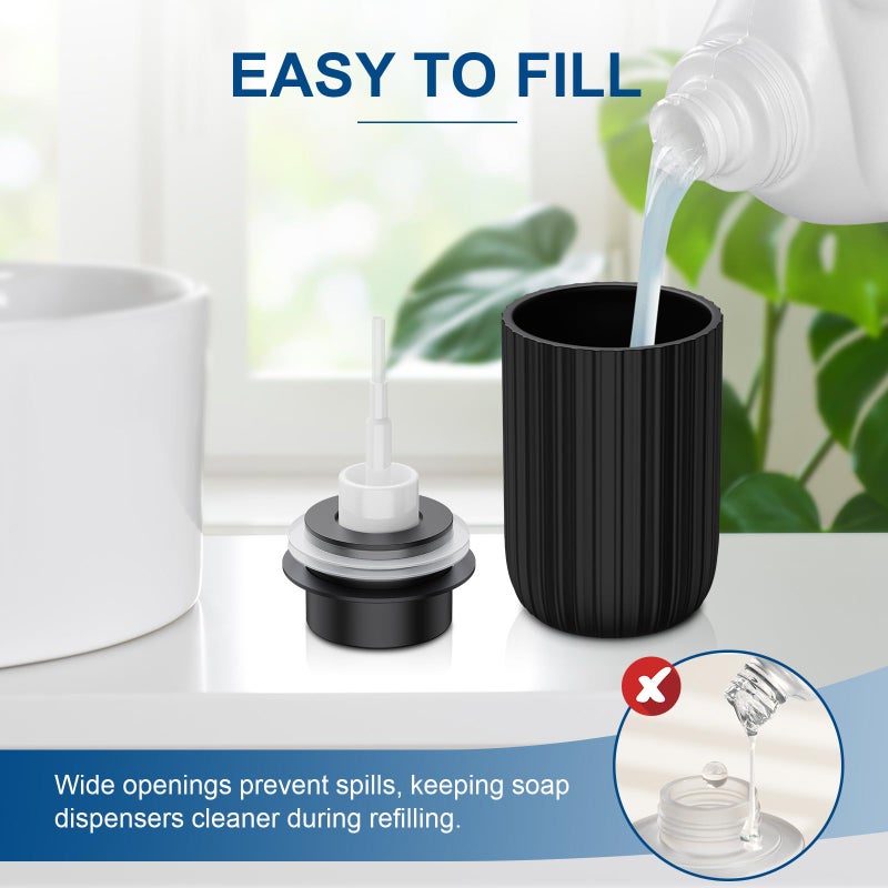 Dlirho Ceramic Foaming Soap Dispenser, 12 oz Bathroom Foam Hand Soap Dispenser, Refillable Lotion Soap Dispenser with Removable Pump for Kitchen Hand Wash Dispenser, Modern Home Decor(2Pack-Black) - Image 2