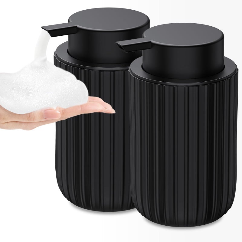 Dlirho Ceramic Foaming Soap Dispenser, 12 oz Bathroom Foam Hand Soap Dispenser, Refillable Lotion Soap Dispenser with Removable Pump for Kitchen Hand Wash Dispenser, Modern Home Decor(2Pack-Black) - Image 1