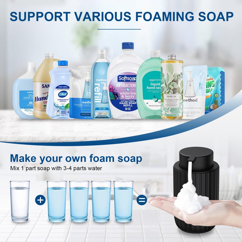 Dlirho Ceramic Foaming Soap Dispenser, 12 oz Bathroom Foam Hand Soap Dispenser, Refillable Lotion Soap Dispenser with Removable Pump for Kitchen Hand Wash Dispenser, Modern Home Decor(2Pack-Black) - Image 4