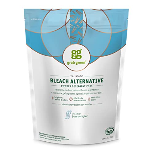 Grab Green Bleach Alternative Pods 24 Count Chlorine Free Fragrance Free Plant and Mineral Based Laundry Booster to Brighten Whites Removes Stains Neutralizes Odors Packaging may vary - Image 2