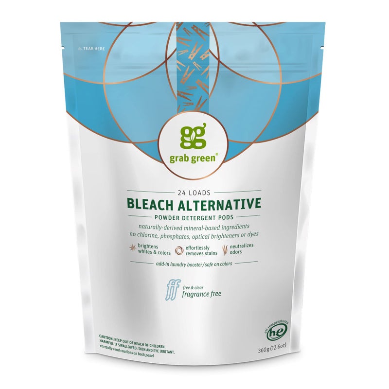 Grab Green Bleach Alternative Pods 24 Count Chlorine Free Fragrance Free Plant and Mineral Based Laundry Booster to Brighten Whites Removes Stains Neutralizes Odors Packaging may vary - Image 3
