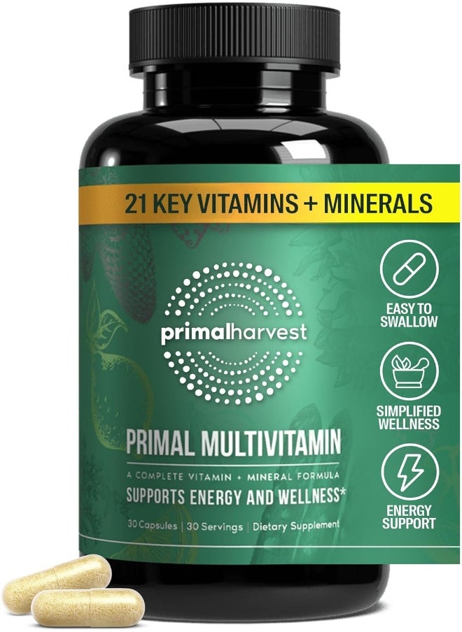 Primal Harvest Multivitamin For Women And Men Vitamin A, Vitamin C, Vitamin D And E, Vitamin B12, B6, Biotin, Zinc Supplements, 30 Capsules  - Image 1