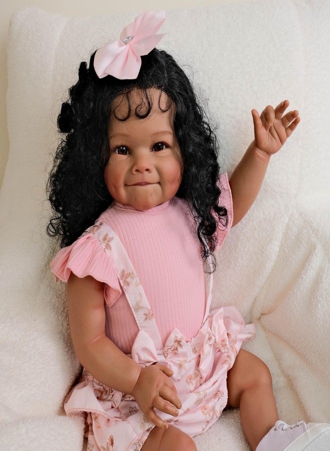 GYCV Reborn Toddler Dolls Black Girl 24 Inch Lifelike Black Reborn Baby Doll with Long Hair Realistic Smile Toddler Dolls Girl Weighted Real Life Reborn Doll Toys with Accessories Gift for Kids - Image 5
