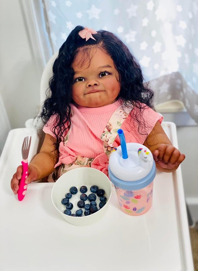 GYCV Reborn Toddler Dolls Black Girl 24 Inch Lifelike Black Reborn Baby Doll with Long Hair Realistic Smile Toddler Dolls Girl Weighted Real Life Reborn Doll Toys with Accessories Gift for Kids - Image 2