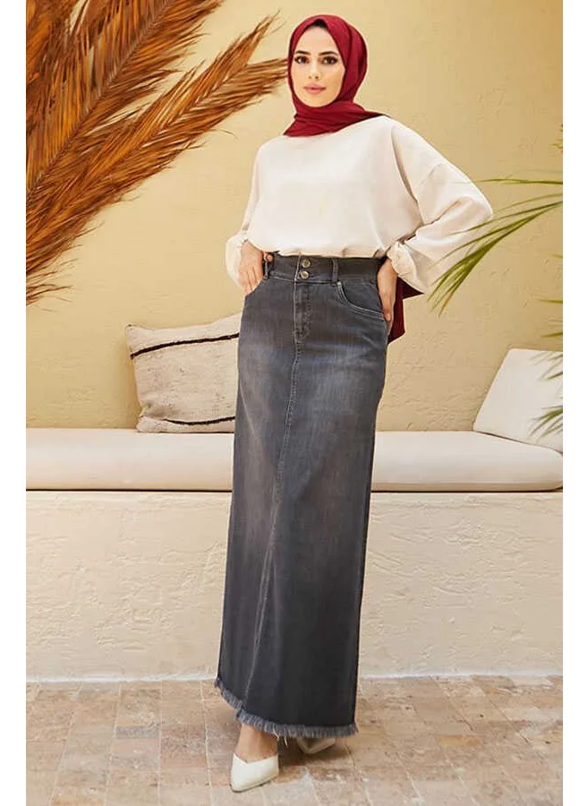 Neways 2252-SKIRT Tassel Denim Skirt Dark Gray
