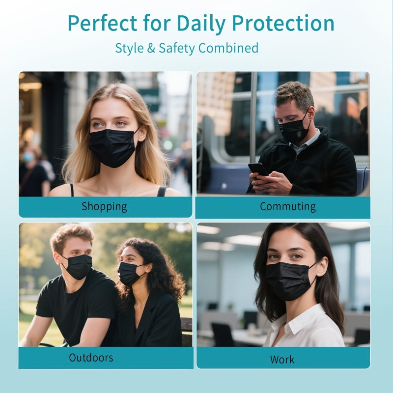 Black Disposable Breathable Face Masks 8 Pack Individually Portable for Multi Scene Use - Image 5