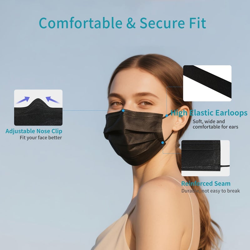 Black Disposable Breathable Face Masks 8 Pack Individually Portable for Multi Scene Use - Image 4