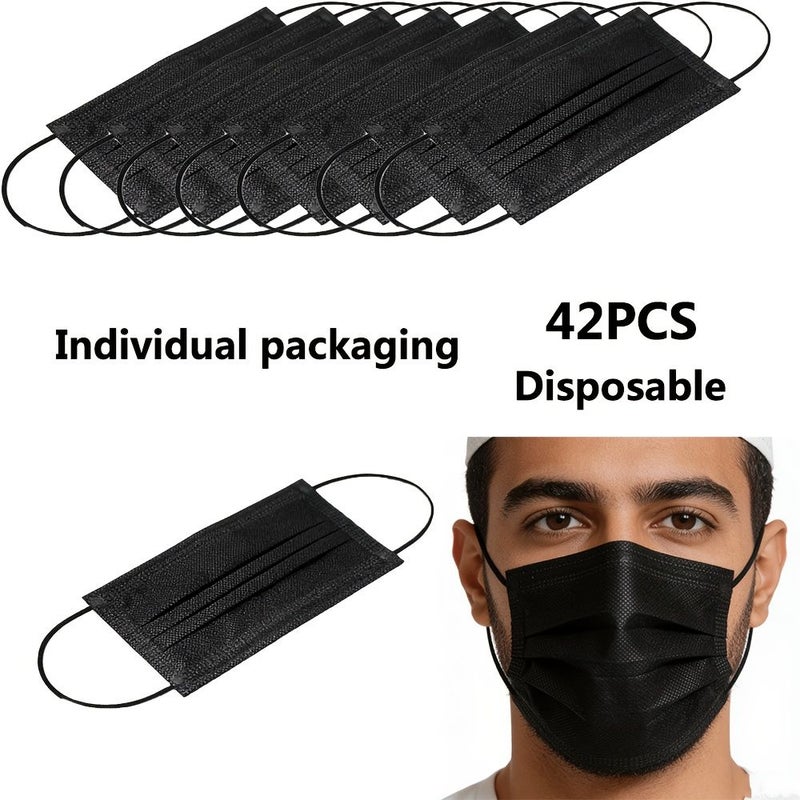 Black Disposable Breathable Face Masks 8 Pack Individually Portable for Multi Scene Use - Image 1