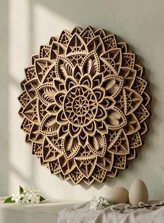 Gloridec 3D Laser Cut Decorative Mandala Art Wall Decor made of Engineered Wood | Decorative Multi Layered Round Mandala Wall Hanging decor, Living Room Wall Hanging (GLDC Round Mandala) (18" x 18" Inch) - Image 3