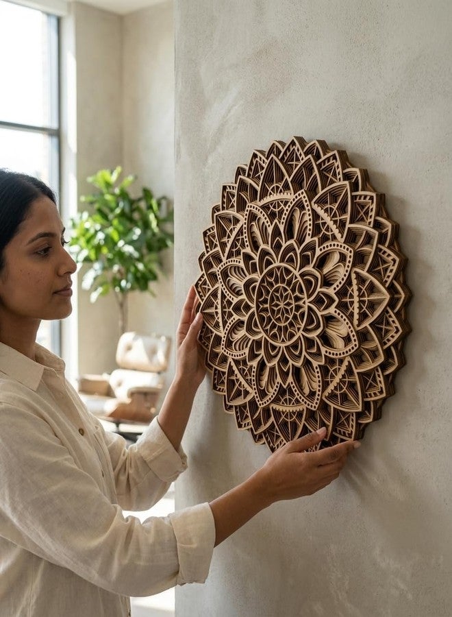 Gloridec 3D Laser Cut Decorative Mandala Art Wall Decor made of Engineered Wood | Decorative Multi Layered Round Mandala Wall Hanging decor, Living Room Wall Hanging (GLDC Round Mandala) (18" x 18" Inch) - Image 2
