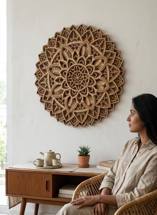 Gloridec 3D Laser Cut Decorative Mandala Art Wall Decor made of Engineered Wood | Decorative Multi Layered Round Mandala Wall Hanging decor, Living Room Wall Hanging (GLDC Round Mandala) (18" x 18" Inch) - Image 4