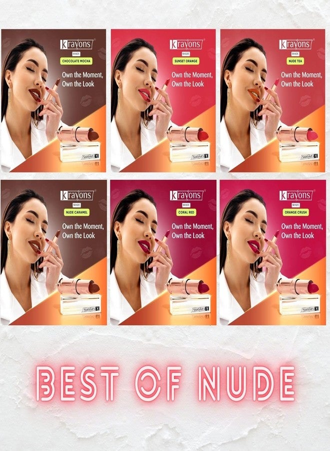 Krayons Classy Long Stay Matte Lipstick for Women|Intense Colour|Hydrating & Moisturizing|Highly Pigmented|Smooth & Light Weight|6 x 3.5gm|(Combo Pack of 6)|BEST OF NUDE - Image 2