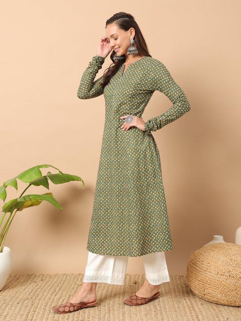 FIORRA Womens Cotton Regular Fit Floral Printed A-Line Kurta - Image 3