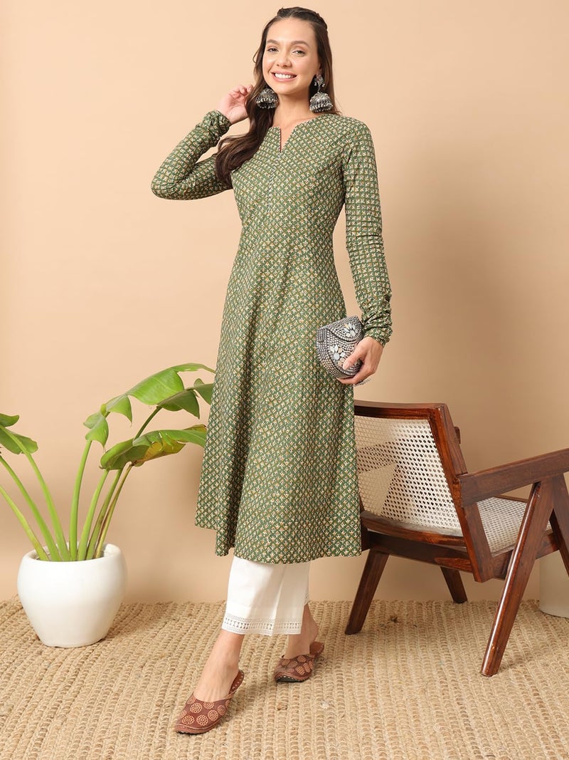 FIORRA Womens Cotton Regular Fit Floral Printed A-Line Kurta - Image 5